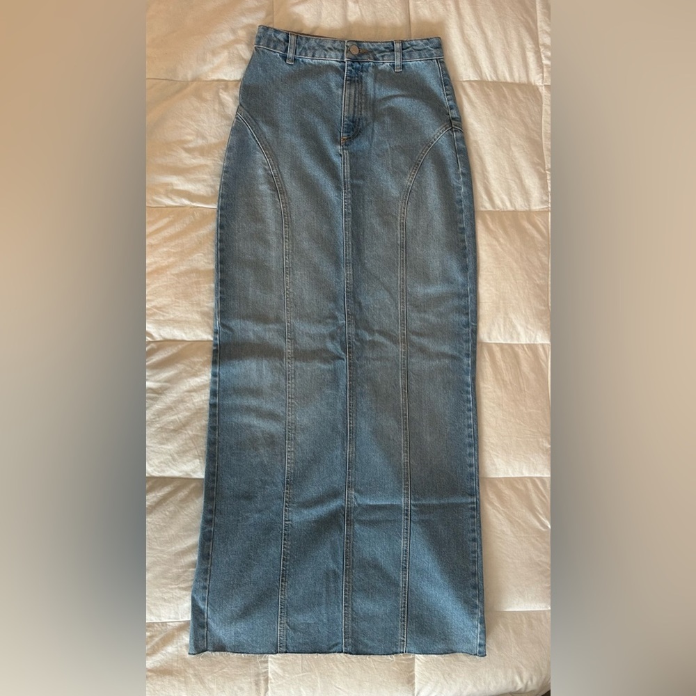 Light Blue Denim Maxi Skirt - Picture 3 of 15